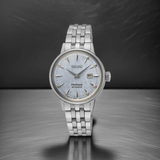 Seiko Presage Cocktail Time Automatic Skydiving Diamonds Blue Dial Silver Steel Strap Watch for Women - SRE007J1