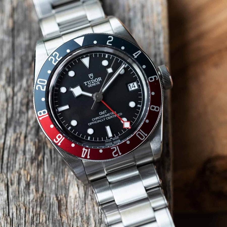 Tudor Black Bay GMT Black Dial Silver Steel Strap Watch for Men - M79830RB-0001