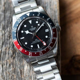 Tudor Black Bay GMT Black Dial Silver Steel Strap Watch for Men - M79830RB-0001