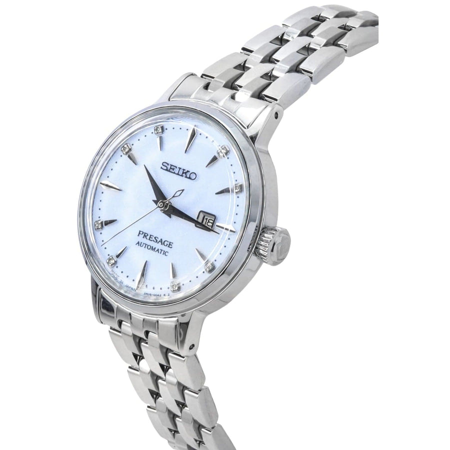 Seiko Presage Cocktail Time Automatic Skydiving Diamonds Blue Dial Silver Steel Strap Watch for Women - SRE007J1