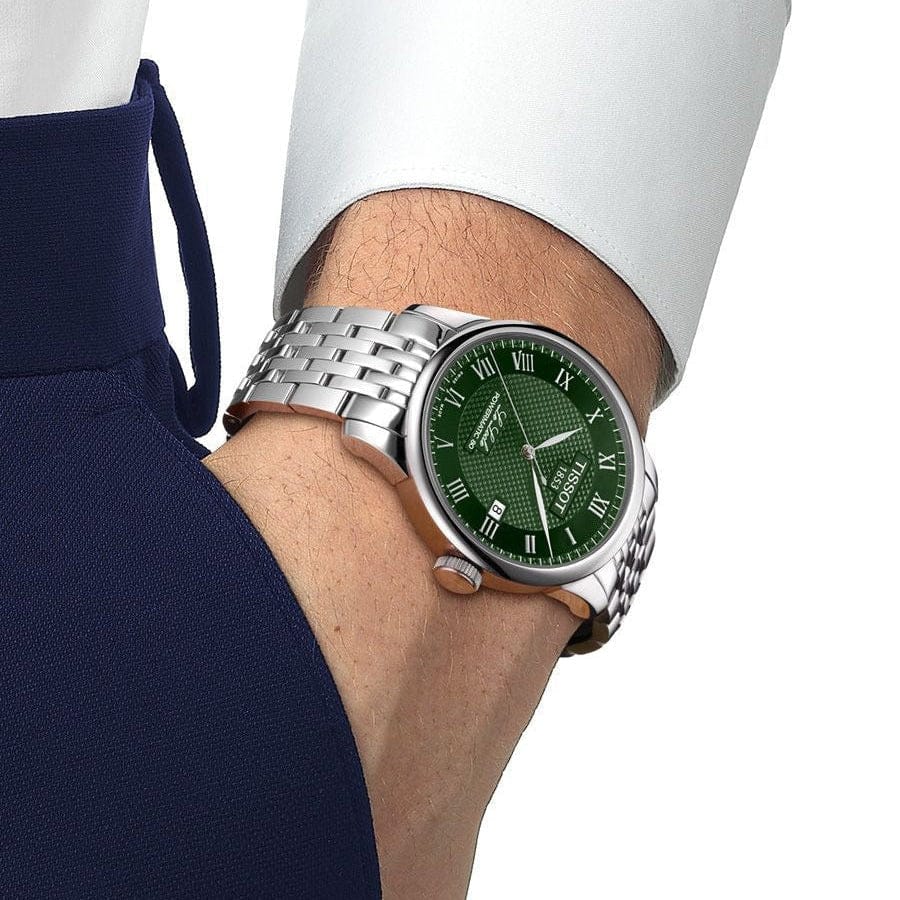 Tissot Le Locle Powermatic 80 Automatic Green Dial Silver Steel Strap Watch for Men - T006.407.11.093.00