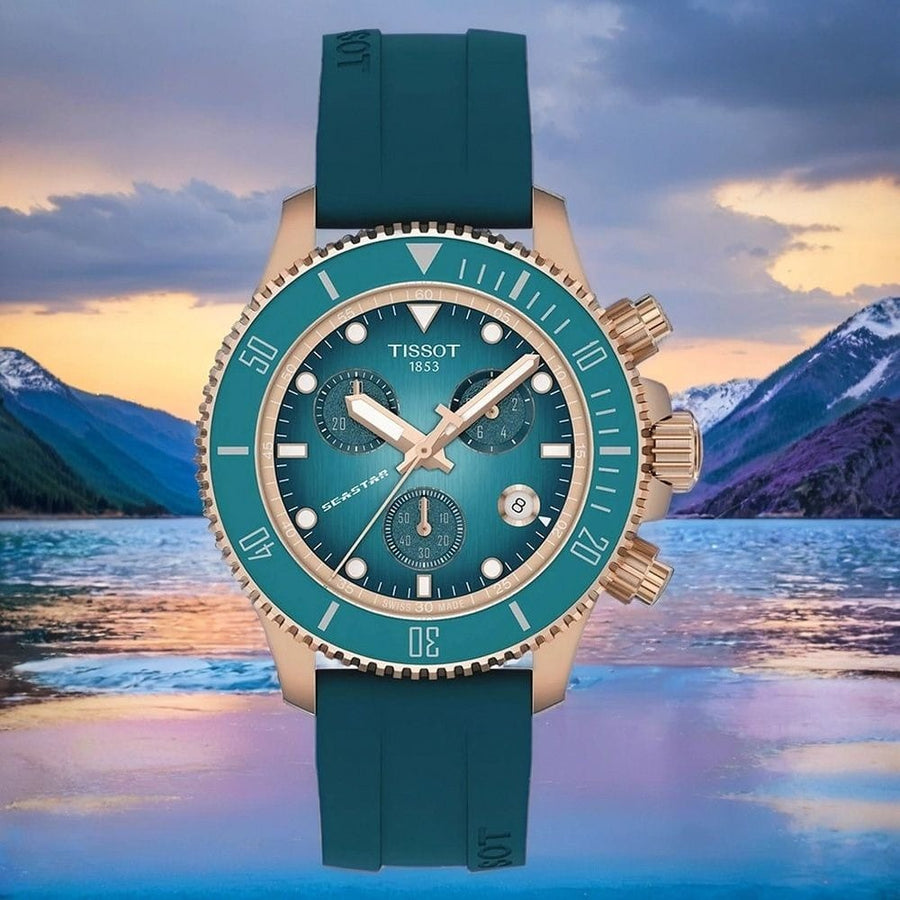 Tissot Seastar 1000 Chronograph Turqouise Dial Turqouise Rubber Strap Watch for Women - T120.217.37.041.00