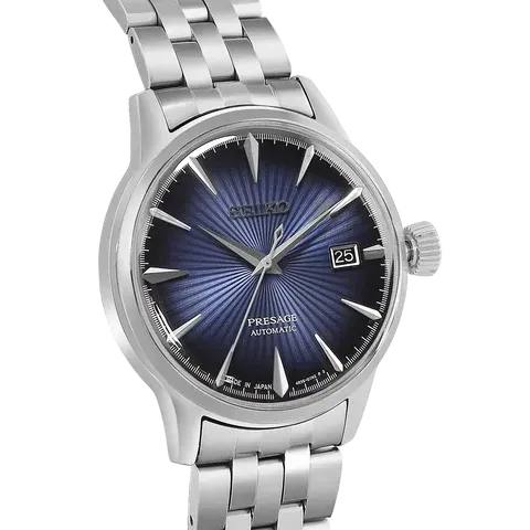 Seiko Presage Cocktail Time Automatic Blue Dial Silver Steel Strap Watch for Men - SRPB41J1