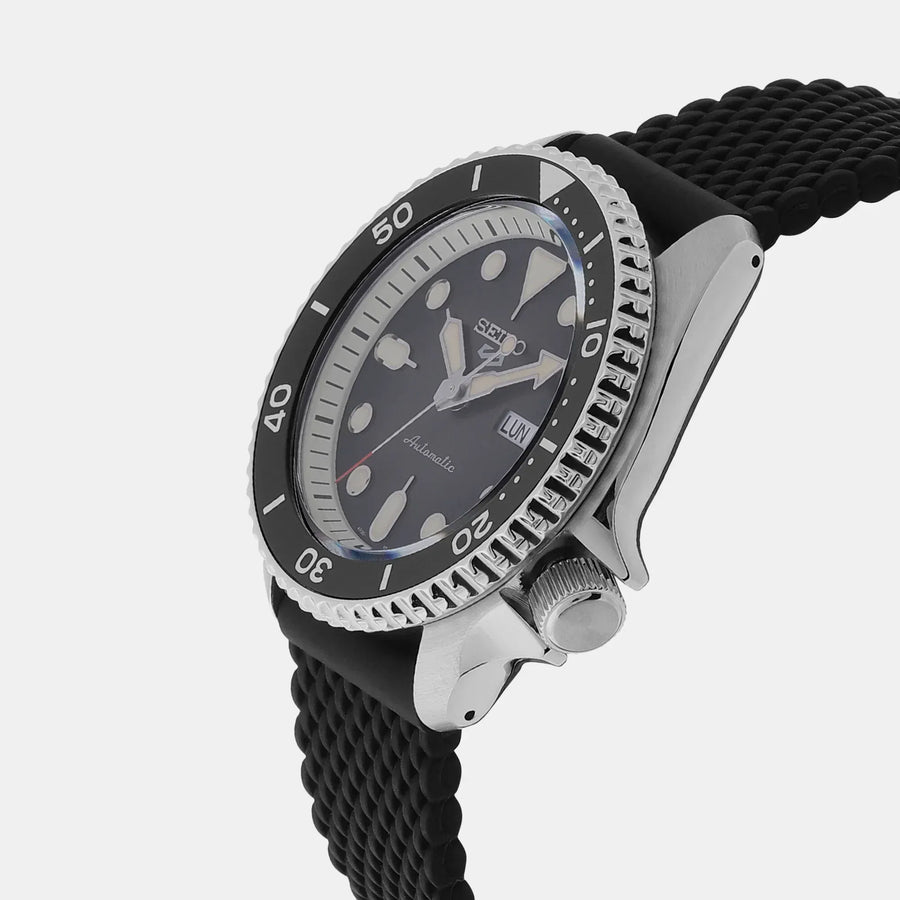 Seiko 5 Sports SKX Automatic Black Dial Black Silicone Strap Watch for Men - SRPD73K2
