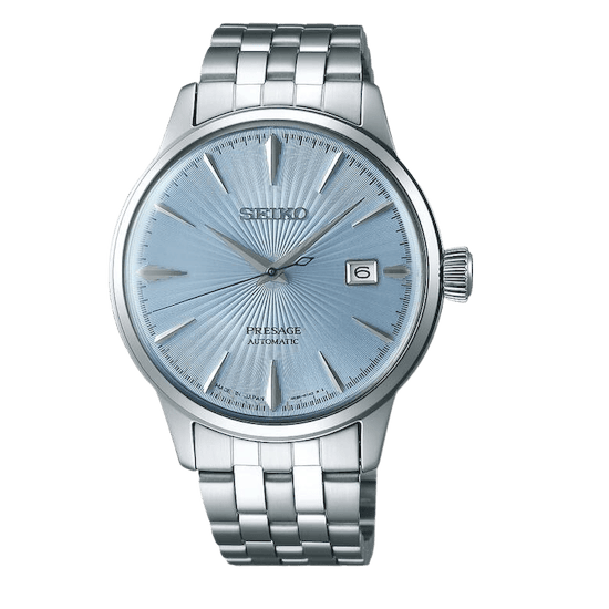 Seiko Presage Cocktail Time Automatic Ice Blue Dial Silver Steel Strap Watch for Men - SRPE19J1