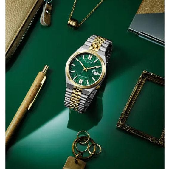 Citizen Tsuyosa 60 Automatic Green Dial Two Tone Steel Strap Watch for Men - NK0024-54X
