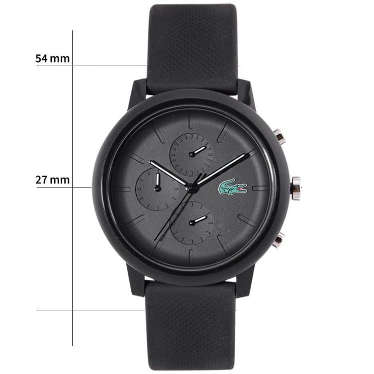 Lacoste 12.12 Chronograph Black Dial Black Silicon Strap Watch for Men - 2011243