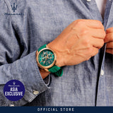 Maserati Successo Chronograph Green Dial Green Silicone Strap Watch for Men - R8871621038