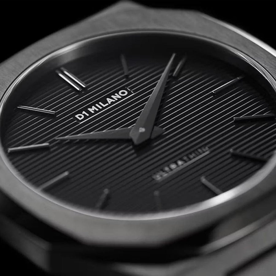 D1 Milano Ultra Thin Black Dial Gray Steel Strap Watch for Men - D1-UTBJ15