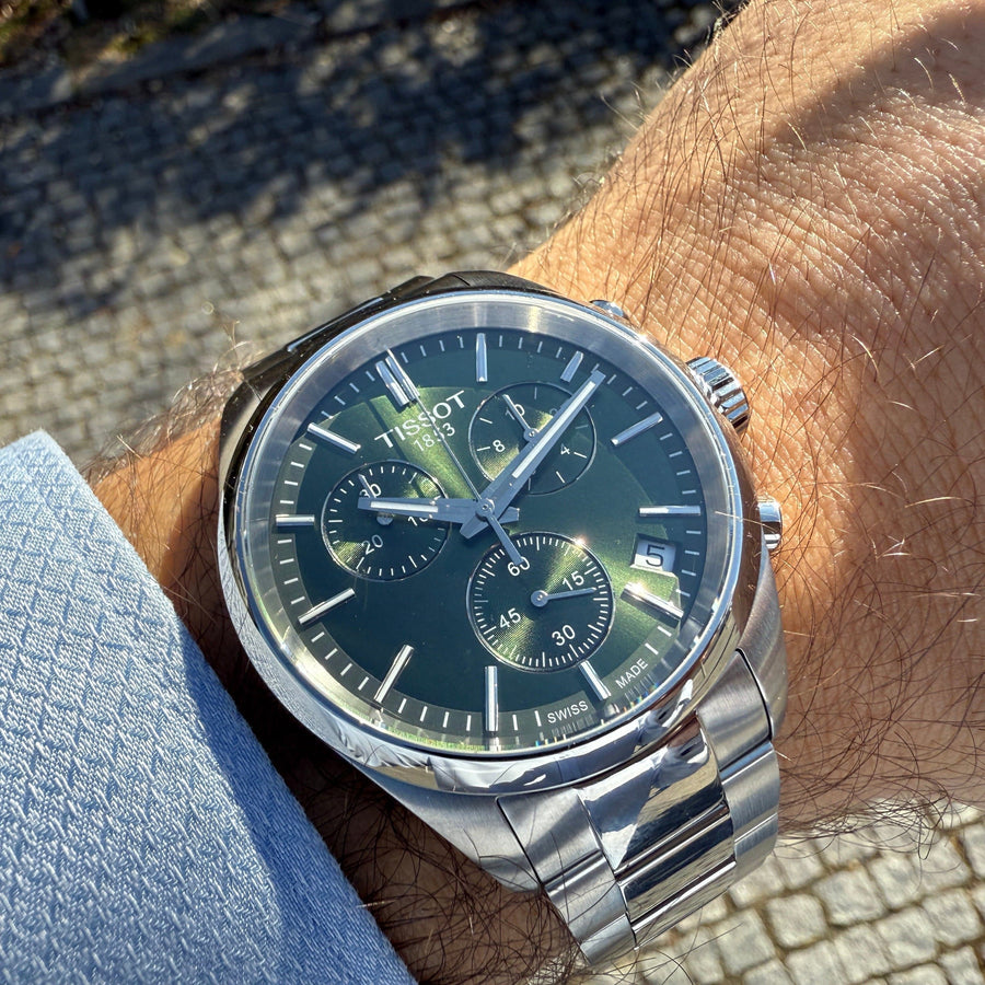 Tissot PR 100 Chronograph Green Dial Silver Steel Strap Watch for Men - T150.417.11.091.00