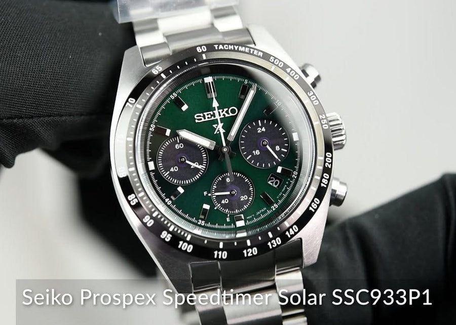 Seiko Prospex Speedtimer Solar Chronograph Green Dial Silver Steel Strap Watch for Men - SSC933