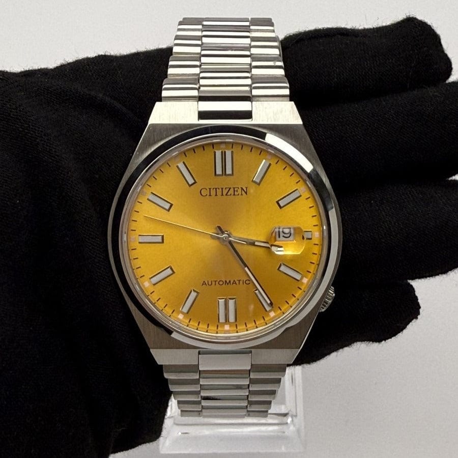 Citizen Tsuyosa Automatic Yellow Dial Silver Steel Strap Watch for Men - NJ0150-56Z