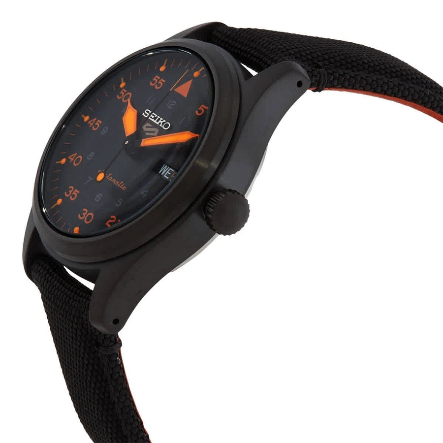 Seiko 5 Sports Flieger Pilot Automatic Black Dial Black Nylon Strap Watch for Men - SRPH33K1