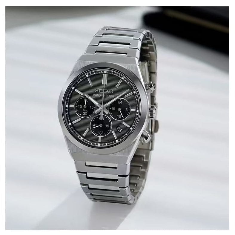 Seiko Conceptual Chronograph Grey Dial Silver Steel Strap Watch for Men - SSB455P1