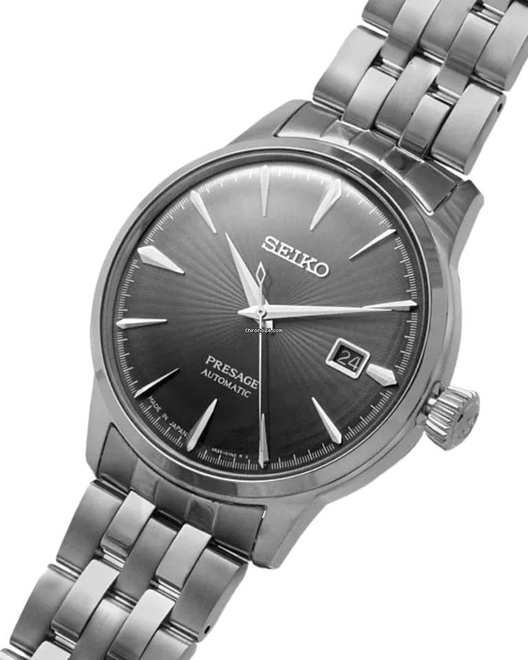 Seiko Presage Cocktail Time Automatic Black Dial Silver Steel Strap Watch for Men - SRPE17J1