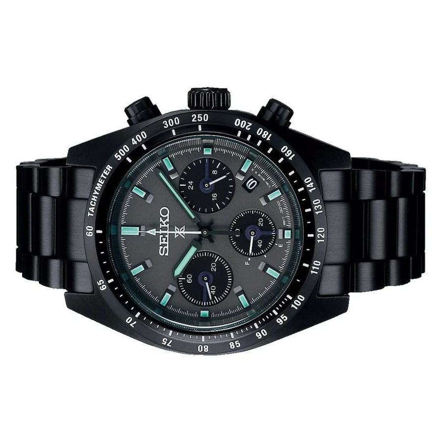 Seiko Prospex Speedtimer The Black Series Limited Edition Black Dial Black Steel Strap Watch for Men - SSC917