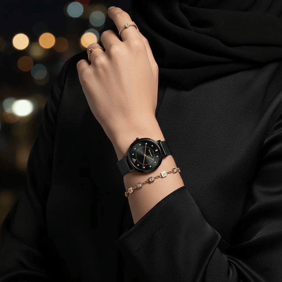 Emporio Armani Kappa Black Dial Black Mesh Strap Watch for Women - AR11252