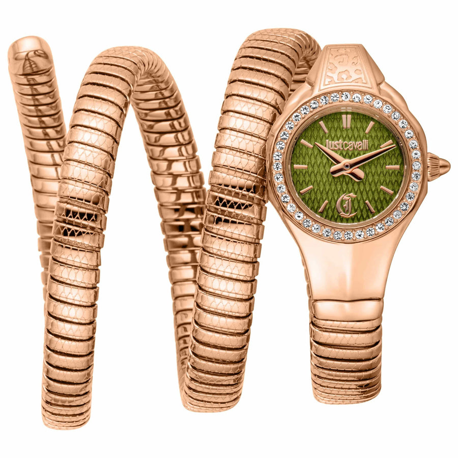 Just Cavalli Vita Green Dial Rose Gold Steel Strap Watch for Women - JC1L355M0045
