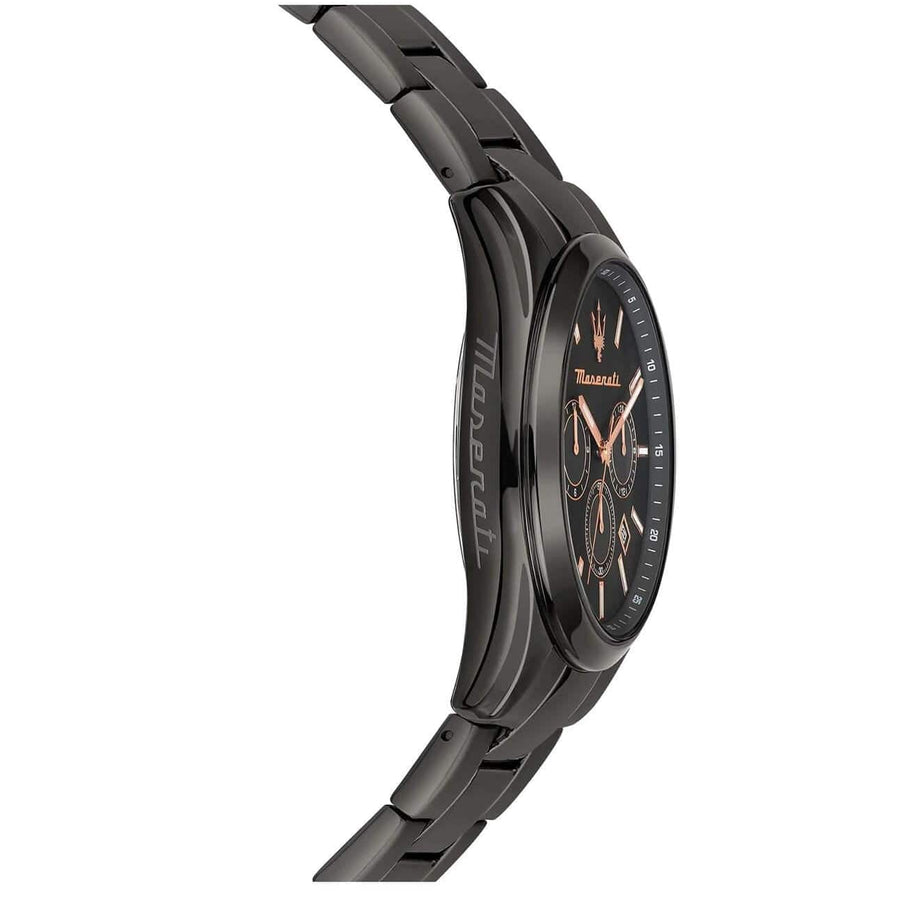 Maserati Attrazione Chronograph Black Dial Black Steel Strap Watch for Men - R8853151001
