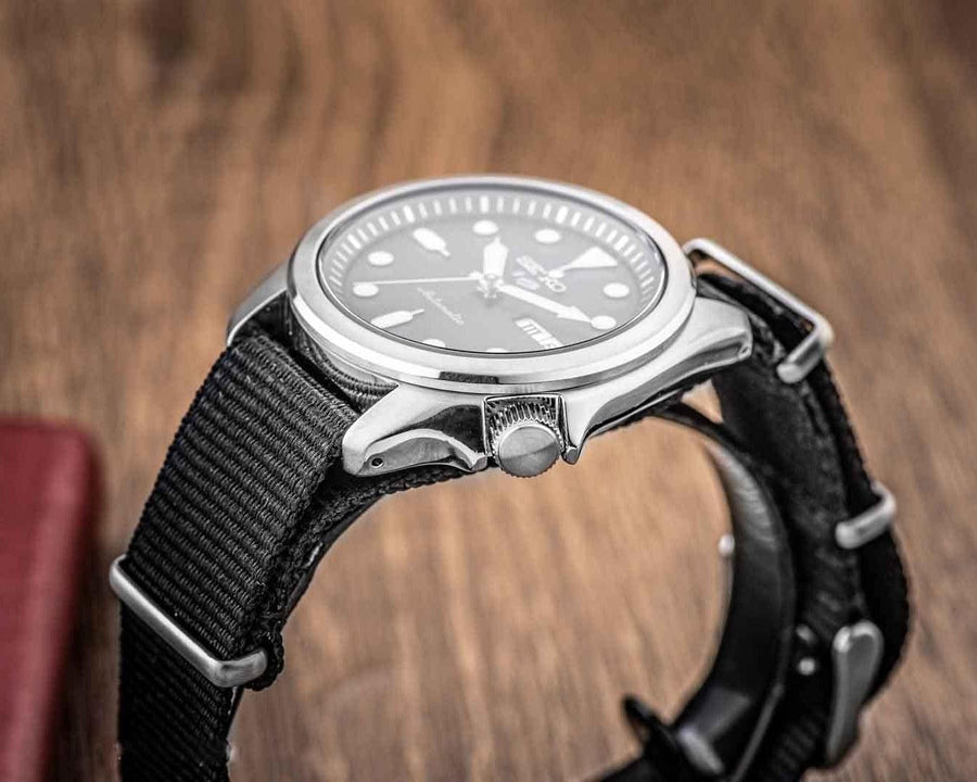 Seiko 5 Sports Automatic Black Dial Black Nylon Strap Watch for Men - SRPE67K1