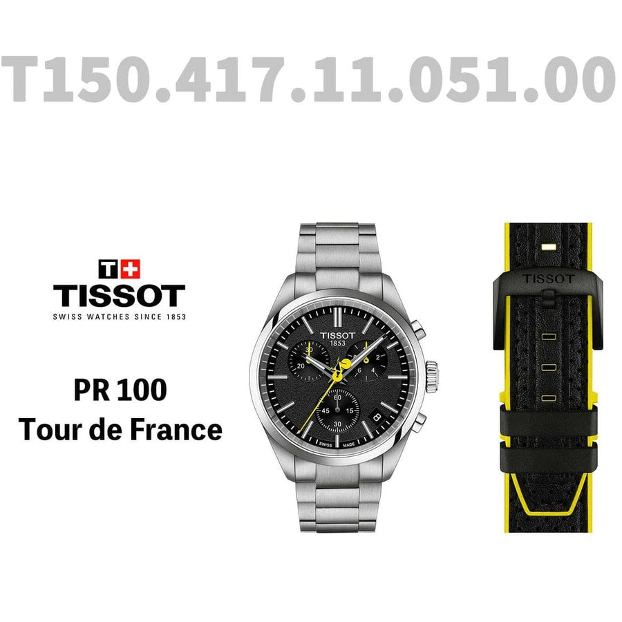 Tissot PR 100 Tour De France Chronograph Black Dial Silver Steel Strap Watch for Men - T150.417.11.051.00