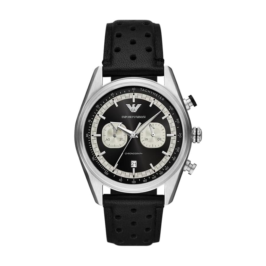 Emporio Armani Racer Chronograph Black Dial Black Leather Strap Watch for Men - AR11635