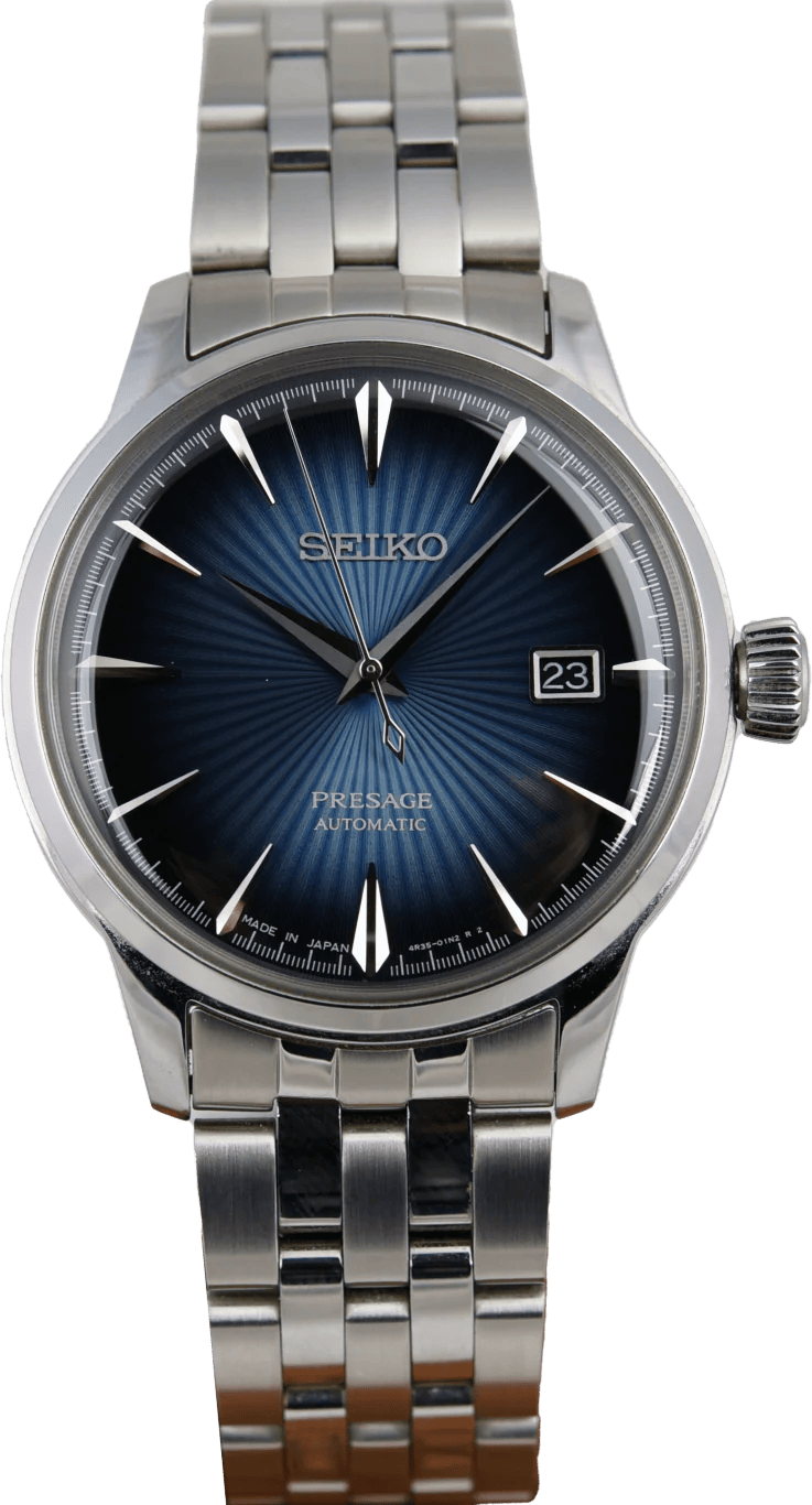 Seiko Presage Cocktail Time Automatic Blue Dial Silver Steel Strap Watch for Men - SRPB41J1