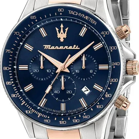 Maserati SFIDA Chronograph Blue Dial Two Tone Steel Strap Watch for Men - R8873640022