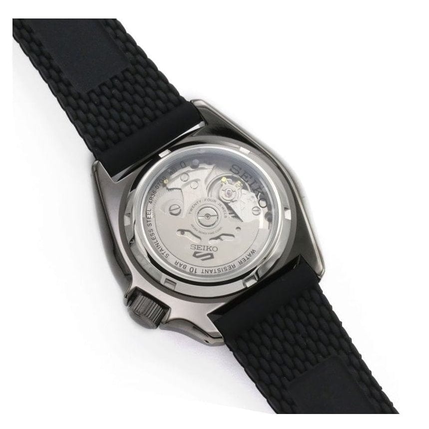 Seiko 5 Sports SKX Series Automatic Black Dial Black Silicone Strap Watch for Men - SRPD65K2