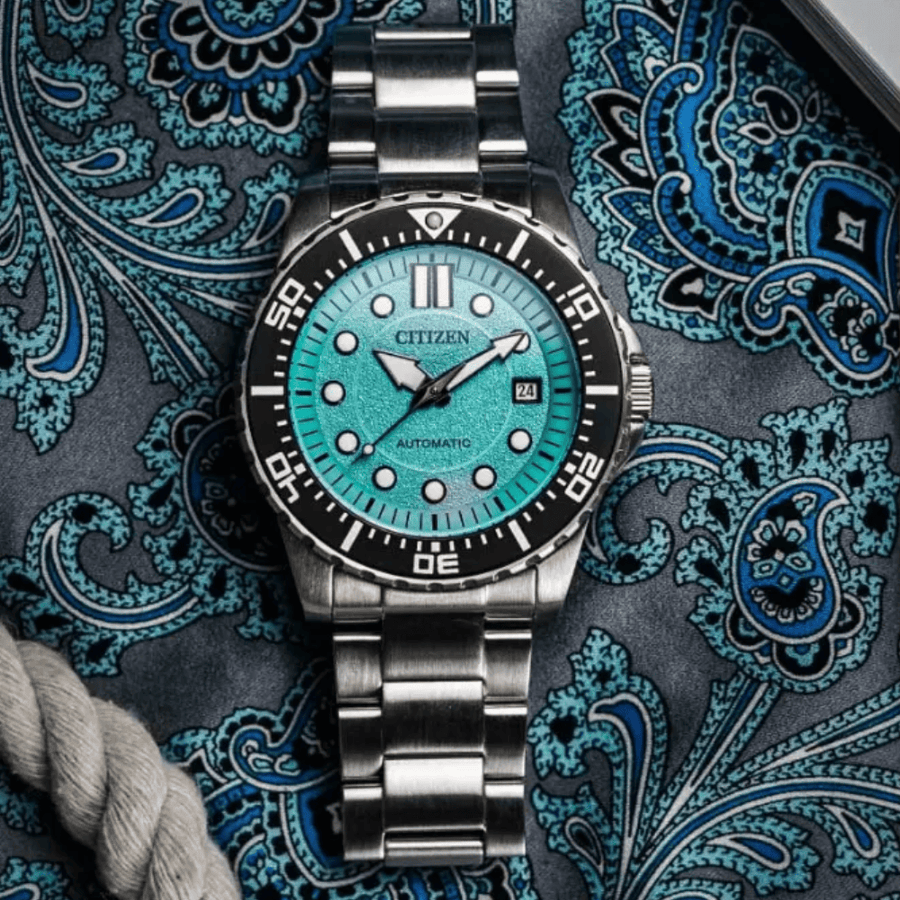 Citizen Mechanical Automatic Turquoise Dial Silver Steel Strap Watch for Men - NJ0170-83X