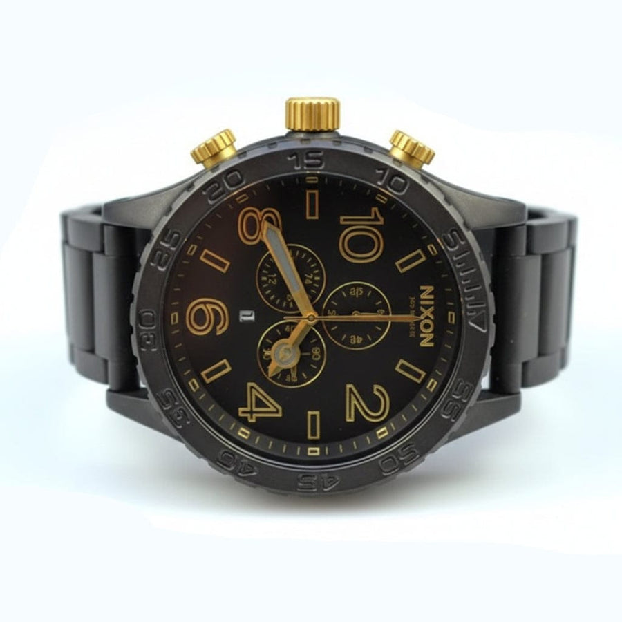Nixon 51-30 Chronograph Black Dial Black Steel Strap Watch for Men - A083-1041