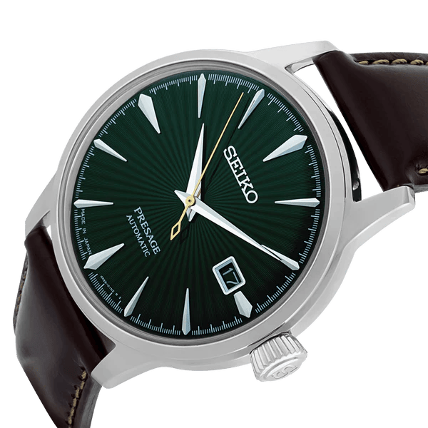 Seiko Presage Cocktail Time Automatic Green Dial Brown Leather Strap Watch for Men - SRPD37J1