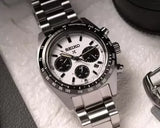 Seiko Prospex Speedtimer Solar Chronograph White Dial Silver Steel Strap Watch for Men - SSC813