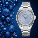 Seiko Diamond Blue Dial Silver Steel Strap Watch for Women - SUR581P1