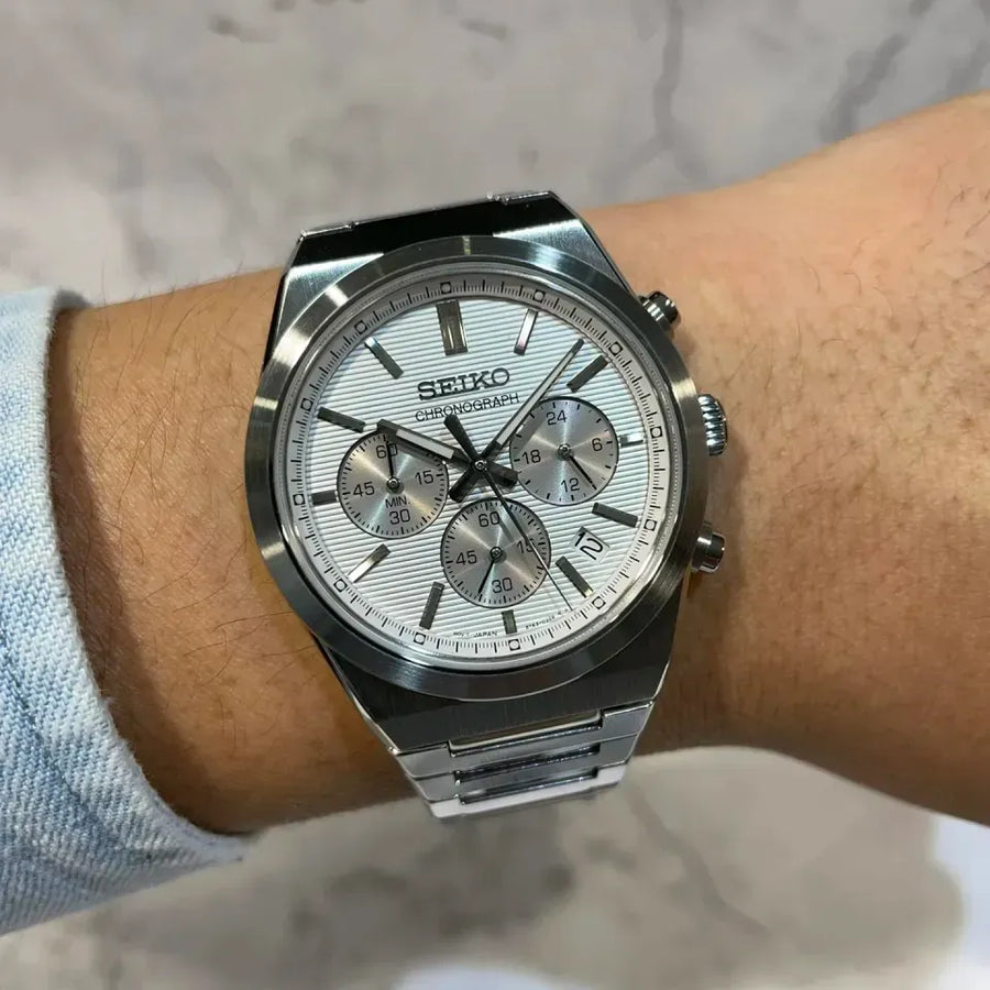 Seiko Conceptual Chronograph White Dial Silver Steel Strap Watch for Men - SSB451P1