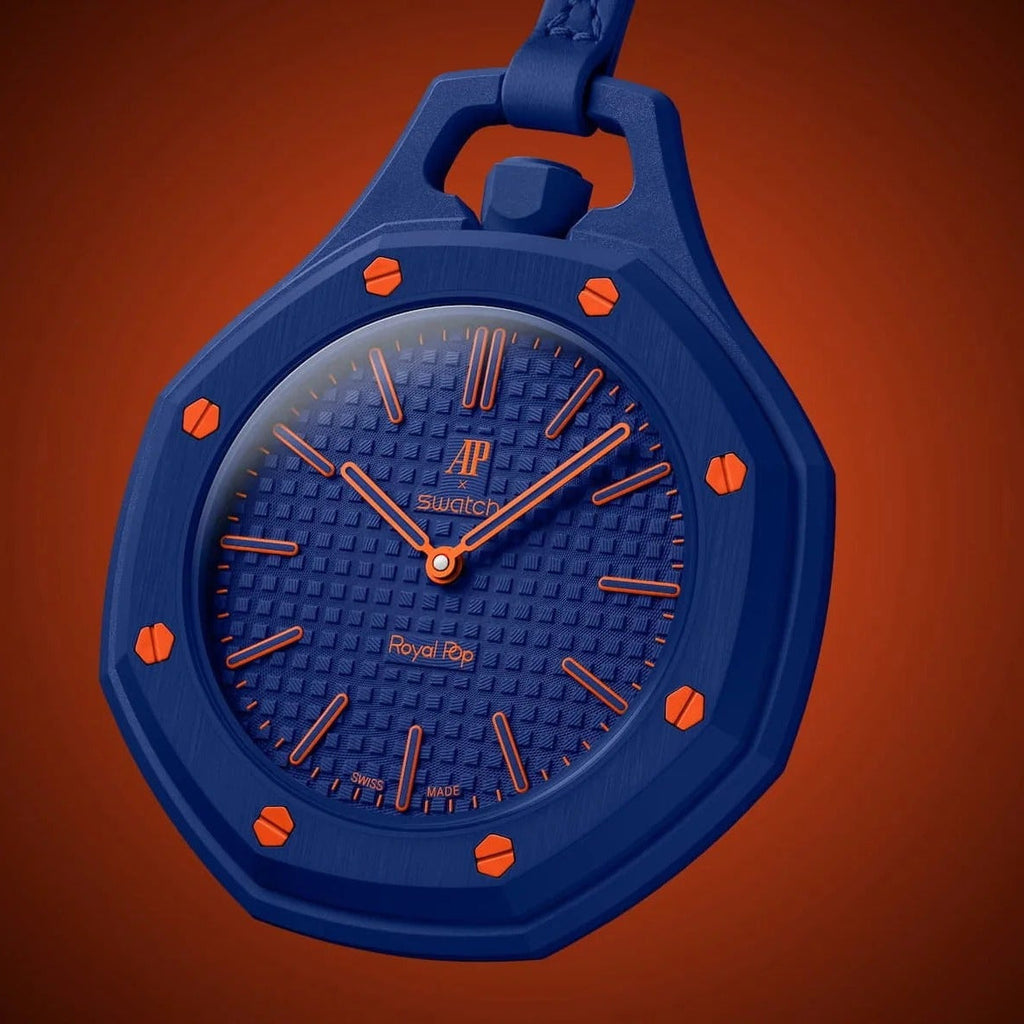 Swatch Royal Pop Blue Dial Blue Leather Strap Watch for Men - Orenji Hachi