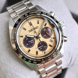 Seiko Prospex Speedtimer Solar Chronograph Gold Dial Silver Steel Strap Watch for Men - SSC817