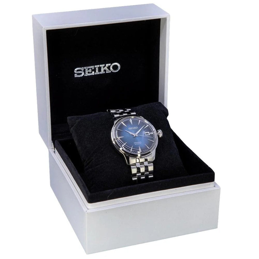 Seiko Presage Cocktail Time Automatic Blue Dial Silver Steel Strap Watch for Men - SRPB41J1