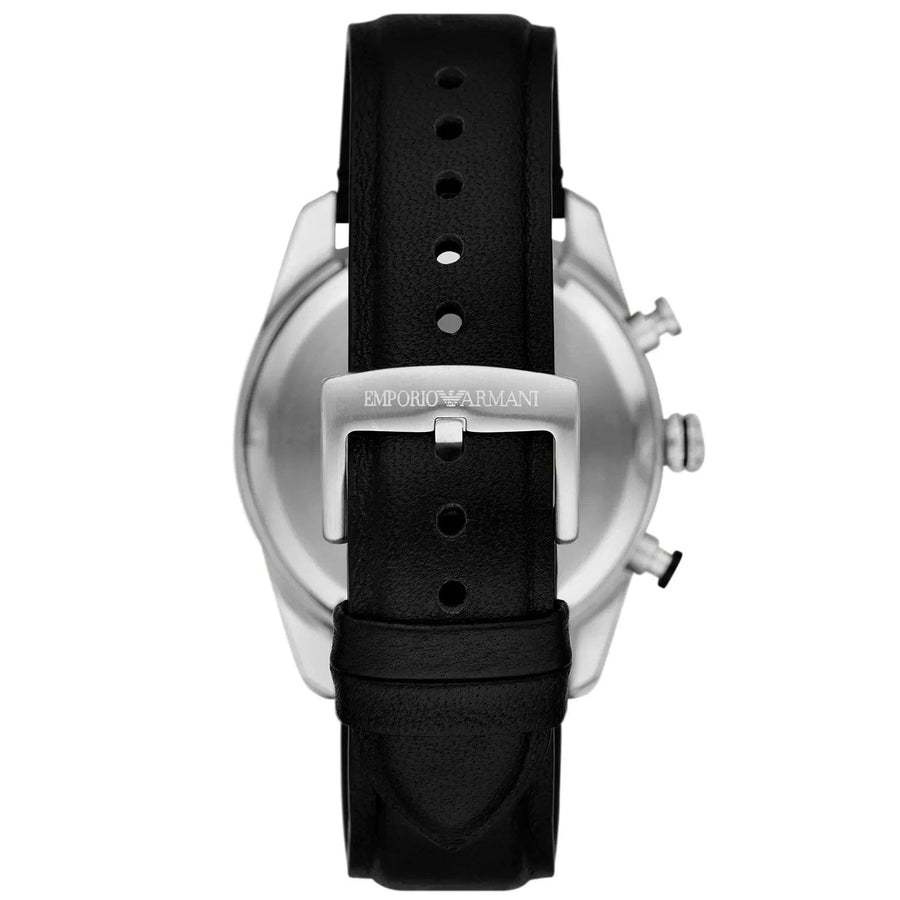 Emporio Armani Racer Chronograph Black Dial Black Leather Strap Watch for Men - AR11635