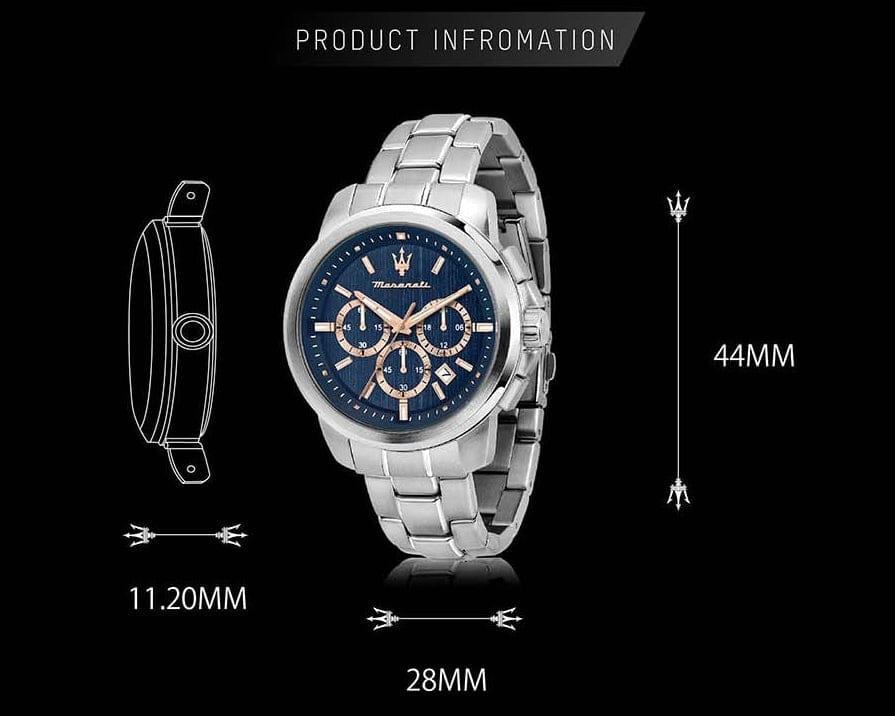 Maserati Successo Chronograph Blue Dial Silver Steel Strap Watch for Men - R8873621037