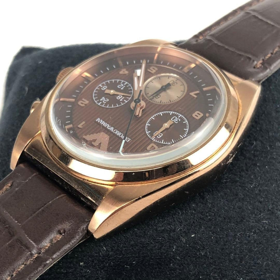 Emporio Armani Classic Chronograph Brown Dial Brown Leather Strap Watch for Men - AR0371