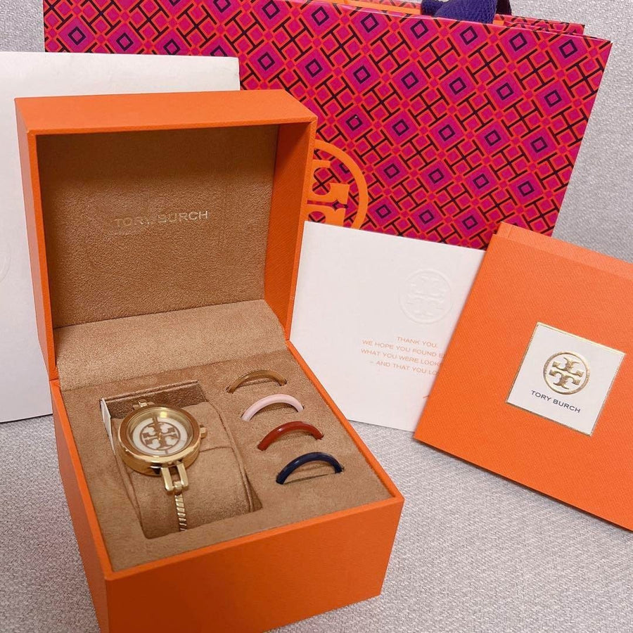 Tory Burch Riva Gold Dial Gold Steel Strap Watch for Women - TBW4029