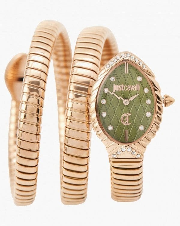 Just Cavalli Specchio Green Dial Rose Gold Steel Strap Watch for Women - JC1L323M0045