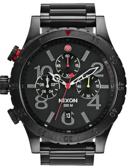 Nixon 48-20 Chrono Black Dial Black Steel Strap Watch for Men - A486-1320