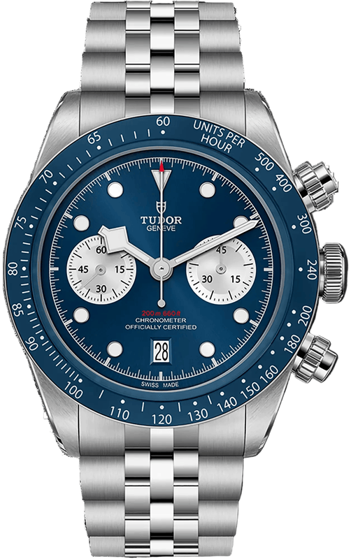 Tudor Black Bay Chrono Blue Dial Silver Steel Strap Watch for Men - M79360B-0002