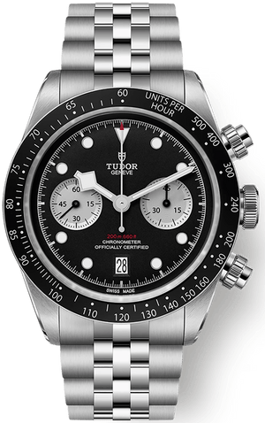 Tudor Black Bay Chrono Black Dial Silver Steel Strap Watch for Men - M79360N-0013