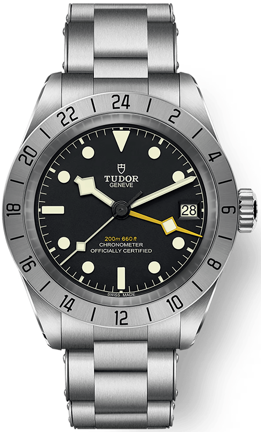 Tudor Black Bay Pro Black Dial Silver Steel Strap Watch for Men - M79470-0001