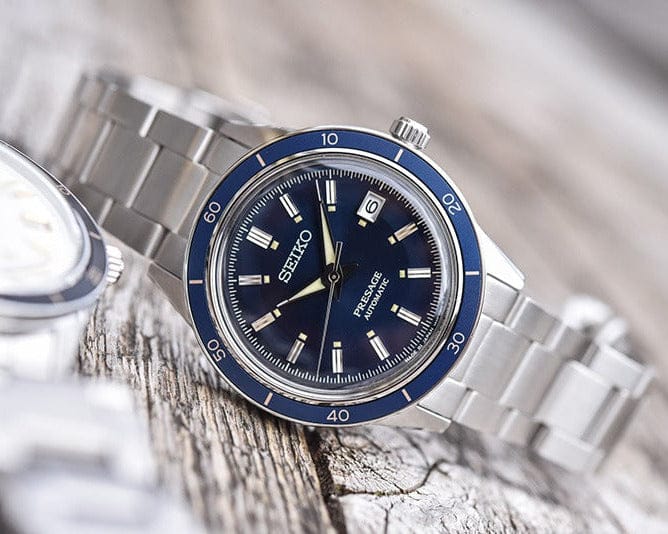Seiko Presage Style60's Automatic Blue Dial Silver Steel Strap Watch for Men - SRPG05J1