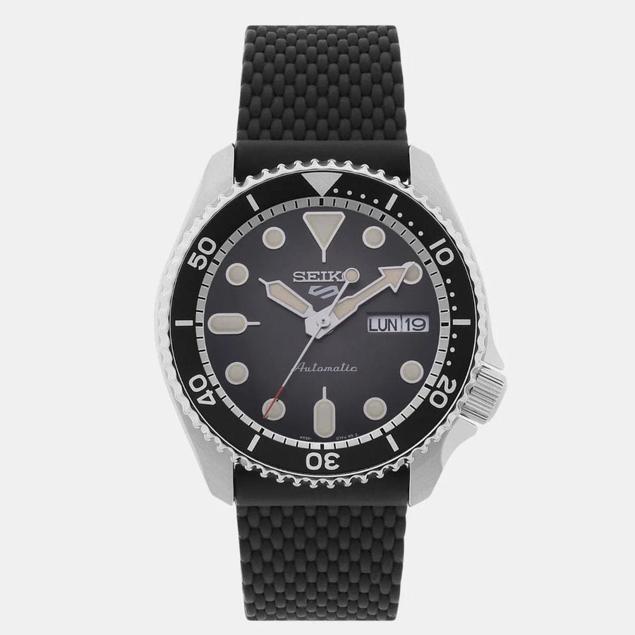 Seiko 5 Sports SKX Automatic Black Dial Black Silicone Strap Watch for Men - SRPD73K2