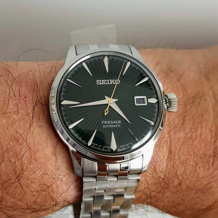Seiko Presage Cocktail Time Automatic Green Dial Silver Steel Strap Watch for Men - SRPE15J1